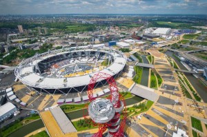 Aerial+view+showing+construction+starting+for+the+Olympic+opening+stage